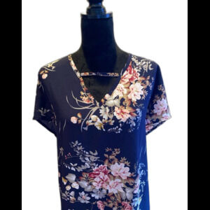 Navy Floral Dress Swimsuit Coverup Size ? 1 to 2 X see measurements Silky Feel